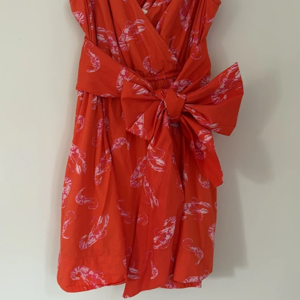 ANTHROPOLOGIE Maeve‎ Mainely Lobster Wrap Dress Vibrant Orange Red lobster S
